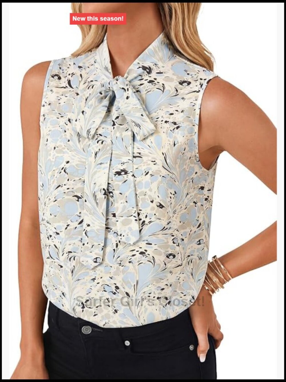 Women's Sleeveless Tie Neck Blouse Non-Stretch Polyester Casual Work Top